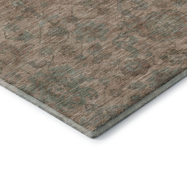 HomeRoots 9' Coral and Gray Damask Area Rug – Washable, UV Protected, Stain Resistant for Home & Patio Use 684399