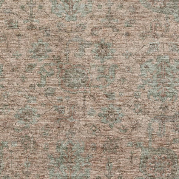 HomeRoots 9' Coral and Gray Damask Area Rug – Washable, UV Protected, Stain Resistant for Home & Patio Use 684399