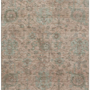 HomeRoots 9' Coral and Gray Damask Area Rug – Washable, UV Protected, Stain Resistant for Home & Patio Use 684399