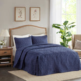 Madison Park Quebec Transitional 3 Piece Split Corner Pleated Quilted Bedspread MP13-6480 Navy