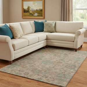 HomeRoots 10' X 14' Coral & Gray Damask Area Rug - Stylish, Washable, UV-Protected for Family Living Spaces 684400