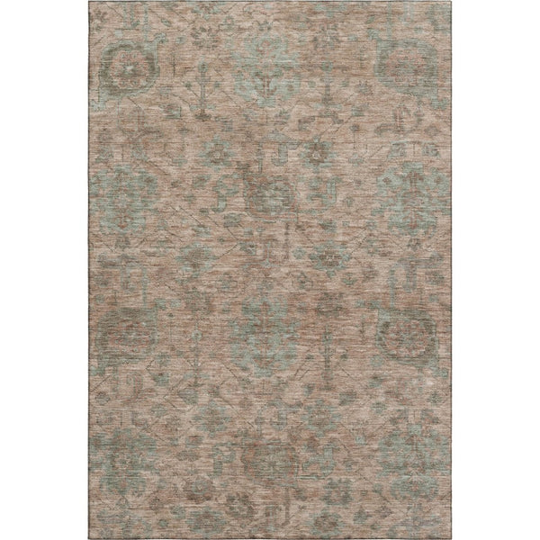 HomeRoots 10' X 14' Coral & Gray Damask Area Rug - Stylish, Washable, UV-Protected for Family Living Spaces 684400
