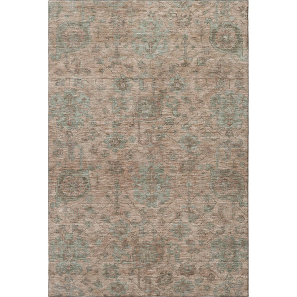 HomeRoots 10' X 14' Coral & Gray Damask Area Rug - Stylish, Washable, UV-Protected for Family Living Spaces 684400