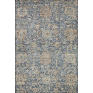 HomeRoots 5' X 8' Denim Blue, Rust & Beige Damask Area Rug – Stylish, Stain-Resistant & UV Protected Design 684402
