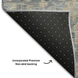 HomeRoots 5' X 8' Denim Blue, Rust & Beige Damask Area Rug – Stylish, Stain-Resistant & UV Protected Design 684402