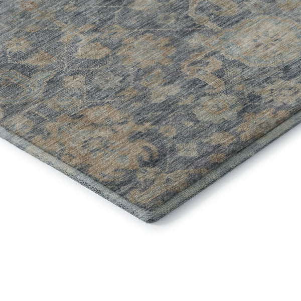 HomeRoots 5' X 8' Denim Blue, Rust & Beige Damask Area Rug – Stylish, Stain-Resistant & UV Protected Design 684402