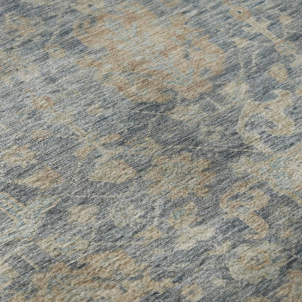 HomeRoots 5' X 8' Denim Blue, Rust & Beige Damask Area Rug – Stylish, Stain-Resistant & UV Protected Design 684402