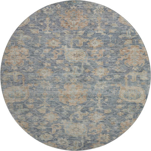 HomeRoots 8' Washable Round Rug in Denim Blue, Rust & Beige Damask – UV Protected, Stain Resistant Beauty! 684403