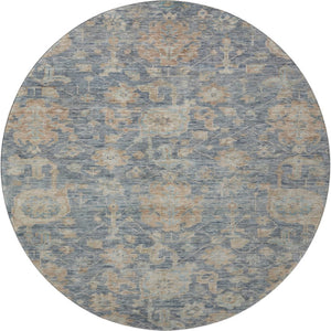 HomeRoots 8' Washable Round Rug in Denim Blue, Rust & Beige Damask – UV Protected, Stain Resistant Beauty! 684403