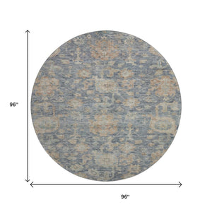 HomeRoots 8' Washable Round Rug in Denim Blue, Rust & Beige Damask – UV Protected, Stain Resistant Beauty! 684403