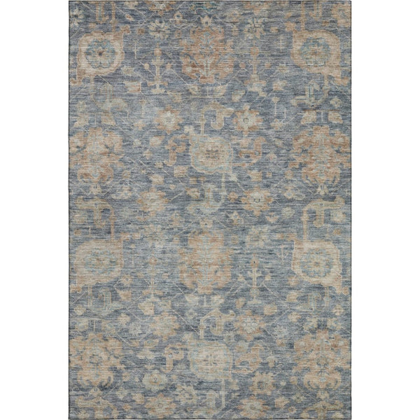 HomeRoots 8' X 10' Denim Blue Damask Area Rug - Washable, UV-Protected, Stain Resistant for Family Homes 684404