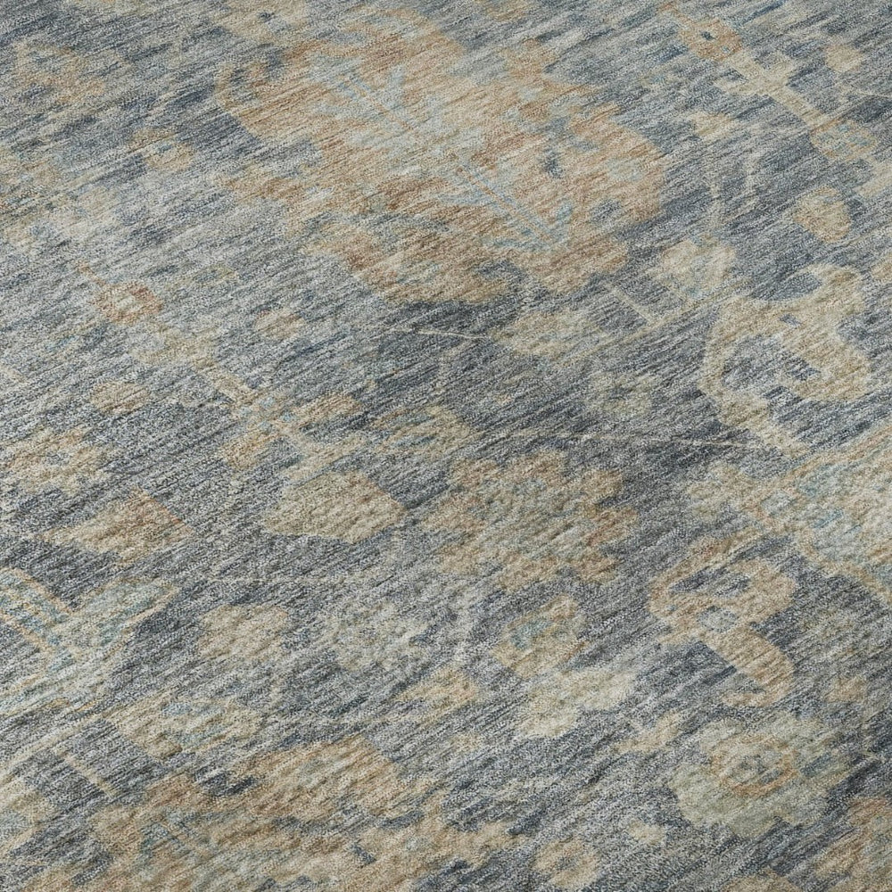 HomeRoots 8' X 10' Denim Blue Damask Area Rug - Washable, UV-Protected, Stain Resistant for Family Homes 684404