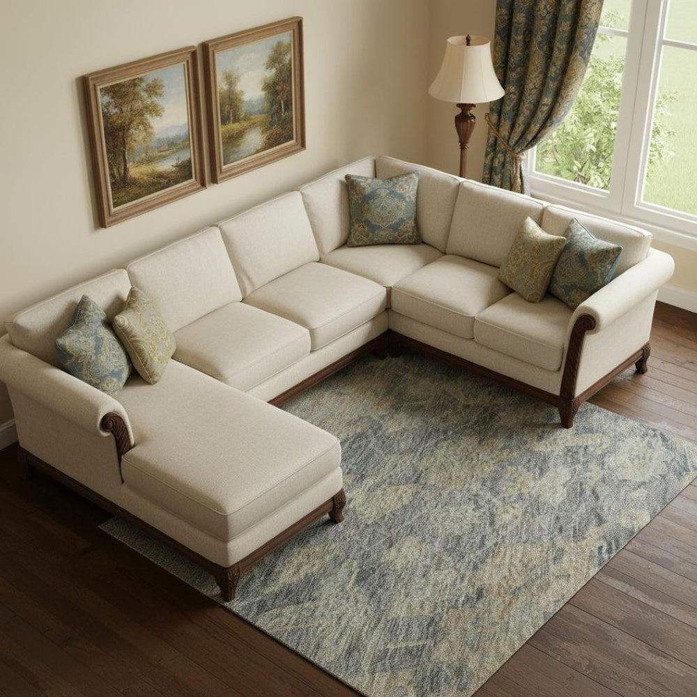 HomeRoots 9' X 12' Denim Blue Damask Area Rug - Stylish, Washable, UV Protected, Durable for Kids & Pets 684405