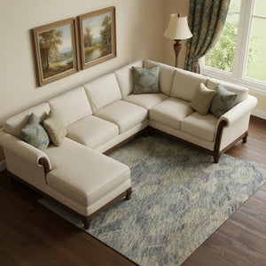 HomeRoots 9' X 12' Denim Blue Damask Area Rug - Stylish, Washable, UV Protected, Durable for Kids & Pets 684405