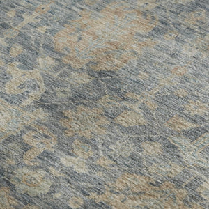 HomeRoots 10' X 14' Denim Blue Damask Area Rug - Washable, UV-Protected, Stain-Resistant for Busy Homes 684406