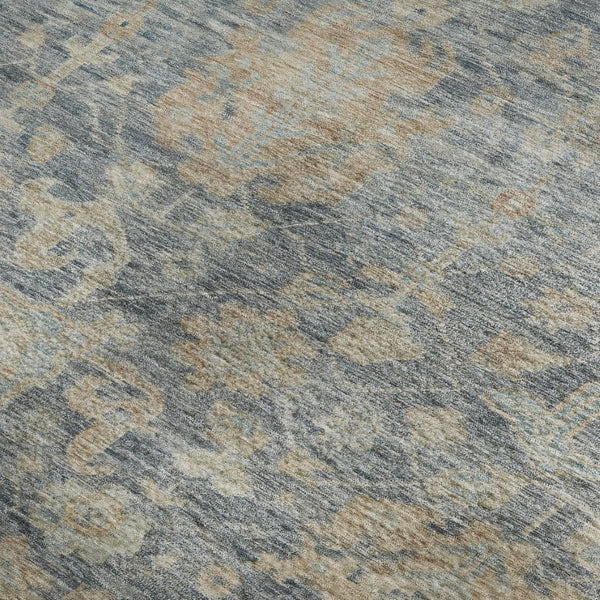 HomeRoots 10' X 14' Denim Blue Damask Area Rug - Washable, UV-Protected, Stain-Resistant for Busy Homes 684406