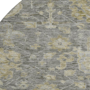 HomeRoots 8' Stylish Pewter Gray & Beige Damask Round Rug - Washable, UV-Protected, Pet-Friendly Design 684409