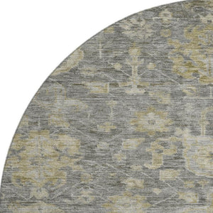 HomeRoots 8' Stylish Pewter Gray & Beige Damask Round Rug - Washable, UV-Protected, Pet-Friendly Design 684409