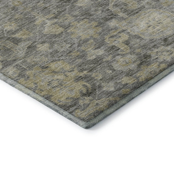 HomeRoots 8' X 10' Elegant Pewter Gray & Beige Damask Area Rug - Durable, Washable, UV Protected for Homes 684410