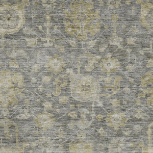 HomeRoots 8' X 10' Elegant Pewter Gray & Beige Damask Area Rug - Durable, Washable, UV Protected for Homes 684410