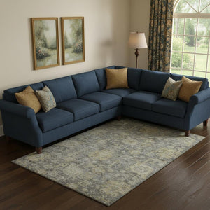 HomeRoots 9' X 12' Pewter Gray and Beige Damask Area Rug - Stylish, Washable, UV-Protected for Family Spaces 684411