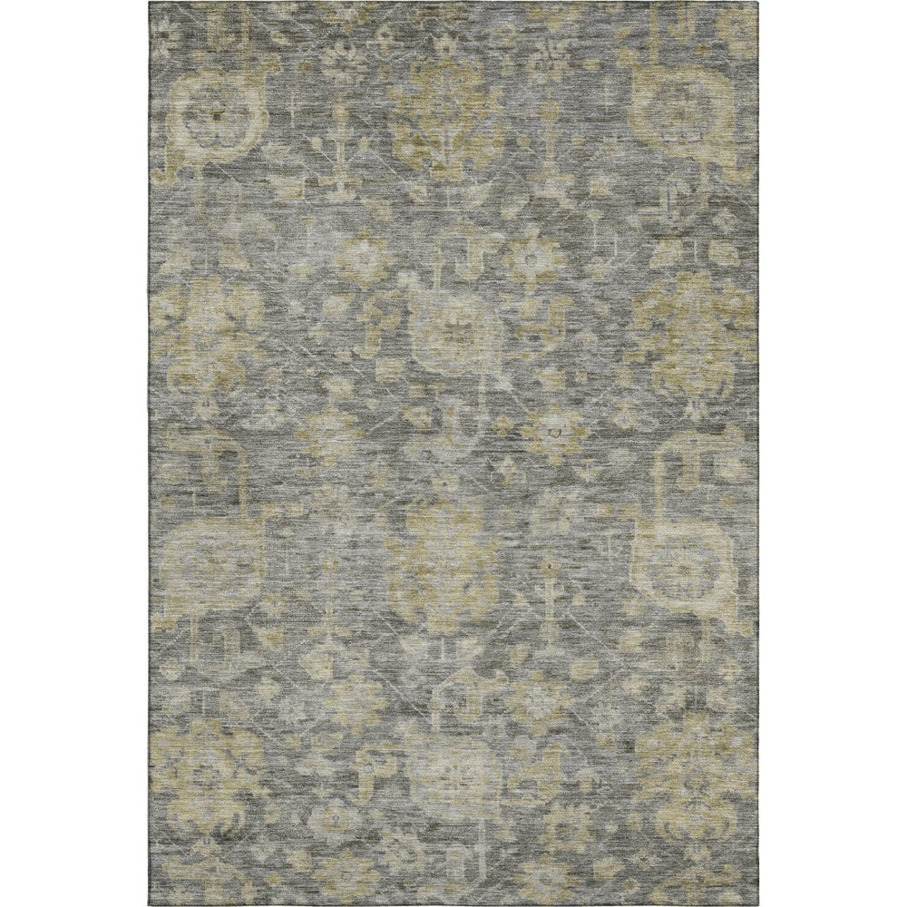 HomeRoots 9' X 12' Pewter Gray and Beige Damask Area Rug - Stylish, Washable, UV-Protected for Family Spaces 684411