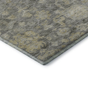 HomeRoots 9' X 12' Pewter Gray and Beige Damask Area Rug - Stylish, Washable, UV-Protected for Family Spaces 684411