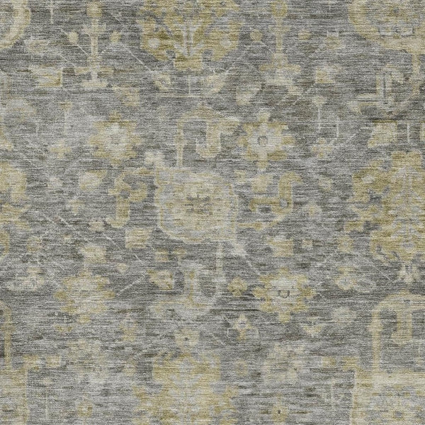 HomeRoots 9' X 12' Pewter Gray and Beige Damask Area Rug - Stylish, Washable, UV-Protected for Family Spaces 684411