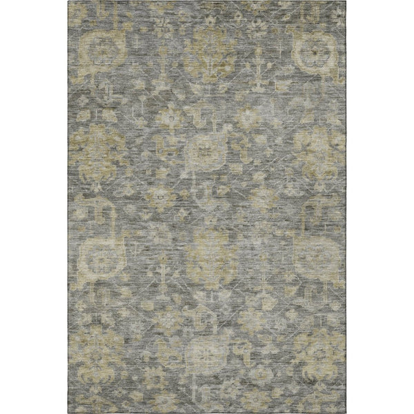 HomeRoots 9' X 12' Pewter Gray and Beige Damask Area Rug - Stylish, Washable, UV-Protected for Family Spaces 684411