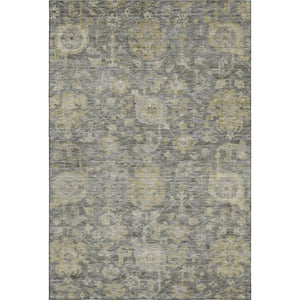 HomeRoots 10' X 14' Pewter Gray & Beige Damask Washable Area Rug - Stain Resistant, UV Protected & Durable Design 684412