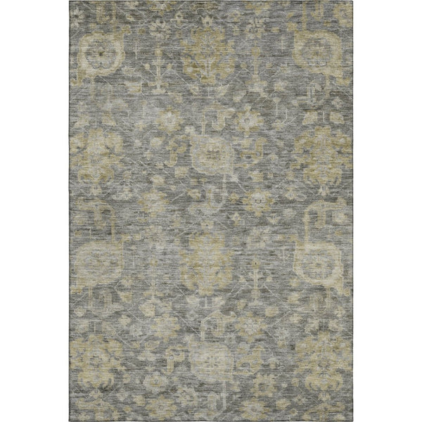 HomeRoots 10' X 14' Pewter Gray & Beige Damask Washable Area Rug - Stain Resistant, UV Protected & Durable Design 684412