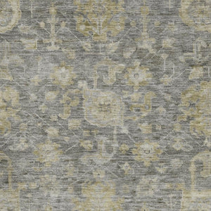 HomeRoots 10' X 14' Pewter Gray & Beige Damask Washable Area Rug - Stain Resistant, UV Protected & Durable Design 684412