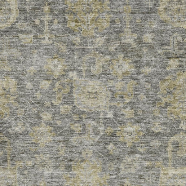 HomeRoots 10' X 14' Pewter Gray & Beige Damask Washable Area Rug - Stain Resistant, UV Protected & Durable Design 684412