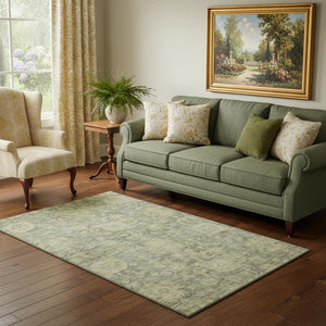 HomeRoots 5' X 8' Elegant Sage & Gold Damask Washable Area Rug with UV Protection for Stylish Homes 684414