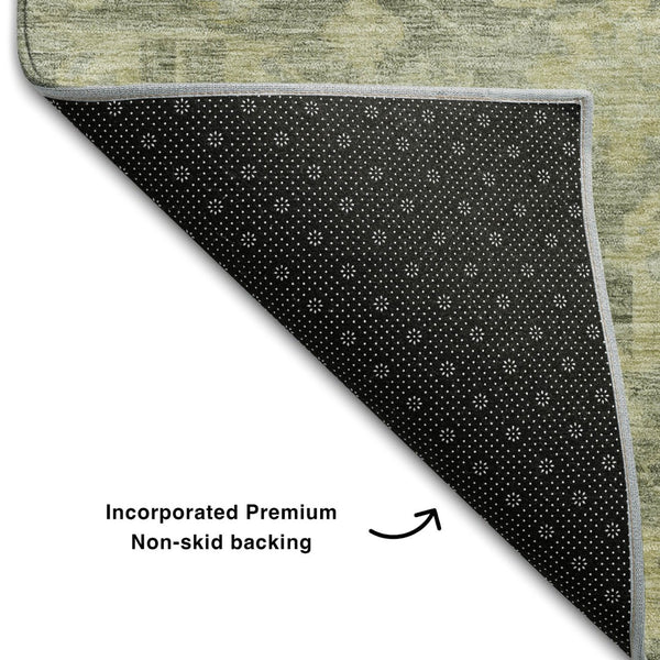 HomeRoots 5' X 8' Elegant Sage & Gold Damask Washable Area Rug with UV Protection for Stylish Homes 684414