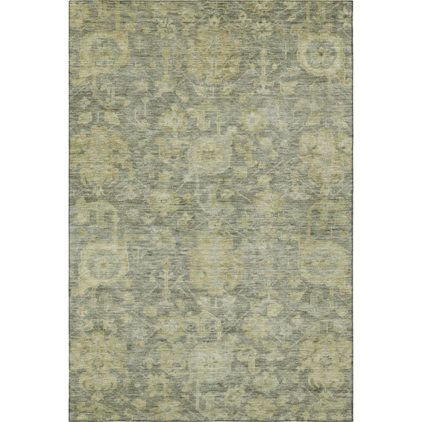 HomeRoots 5' X 8' Elegant Sage & Gold Damask Washable Area Rug with UV Protection for Stylish Homes 684414