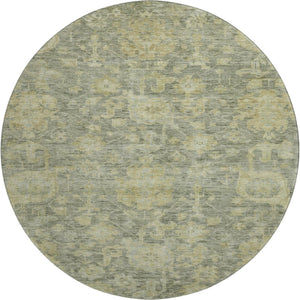 HomeRoots 8' Sage and Gold Damask Round Rug - Washable, UV-Protected, Stain-Resistant for High-Traffic Areas 684415