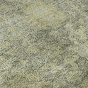 HomeRoots 8' Sage and Gold Damask Round Rug - Washable, UV-Protected, Stain-Resistant for High-Traffic Areas 684415