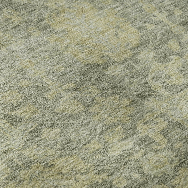 HomeRoots 8' Sage and Gold Damask Round Rug - Washable, UV-Protected, Stain-Resistant for High-Traffic Areas 684415