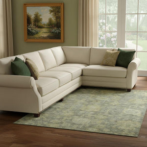 HomeRoots 8' X 10' Sage & Gold Damask Washable Area Rug – Stylish, Durable, Stain-Resistant, UV Protected Design 684416