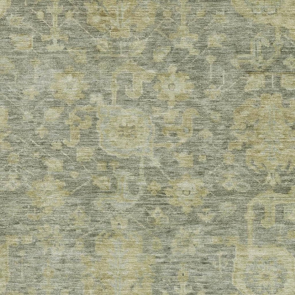 HomeRoots 9' X 12' Sage and Gold Damask Area Rug - Elegant, Washable, UV-Protected, Stain-Resistant Design! 684417