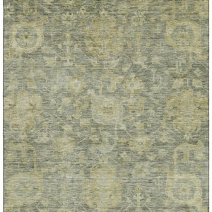 HomeRoots 9' X 12' Sage and Gold Damask Area Rug - Elegant, Washable, UV-Protected, Stain-Resistant Design! 684417