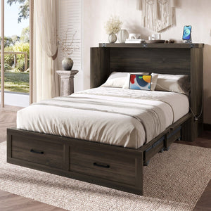English Elm Murphy Full-Size Cabinet Bed with Built-In Charging Station, Storage Drawer & 700lb Capacity Comfort Gray 52.5 L x 26 W x 5.5 H N733S293995G
