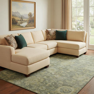 HomeRoots 10' X 14' Sage and Gold Damask Area Rug - Washable, Stain Resistant, UV Protected for Effortless Style 684418