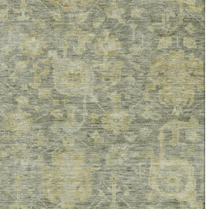HomeRoots 10' X 14' Sage and Gold Damask Area Rug - Washable, Stain Resistant, UV Protected for Effortless Style 684418