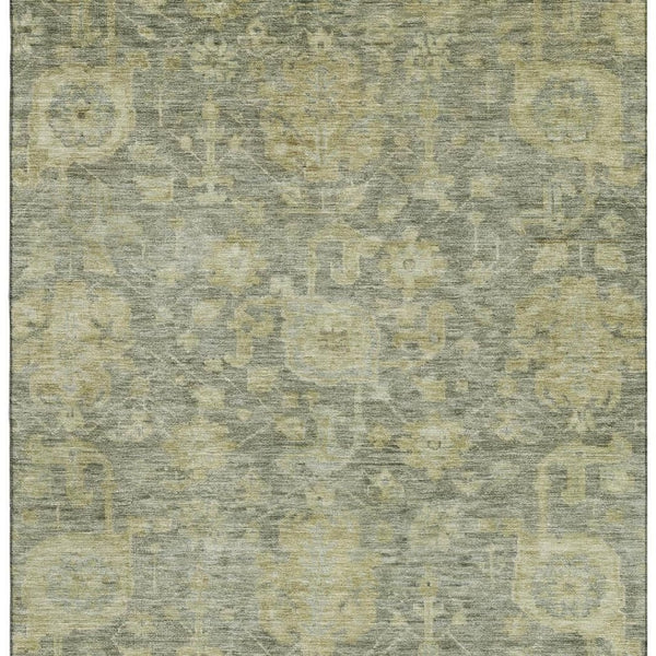 HomeRoots 10' X 14' Sage and Gold Damask Area Rug - Washable, Stain Resistant, UV Protected for Effortless Style 684418