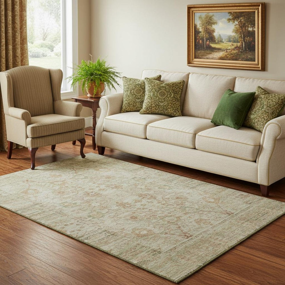 HomeRoots 5' X 8' Beige and Coral Oriental Area Rug - Durable, Washable with UV Protection for Everyday Elegance 684420
