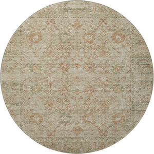 HomeRoots 8' Beige and Coral Oriental Round Rug – Durable, Washable, UV-Protected, Ideal for High-Traffic Areas 684421