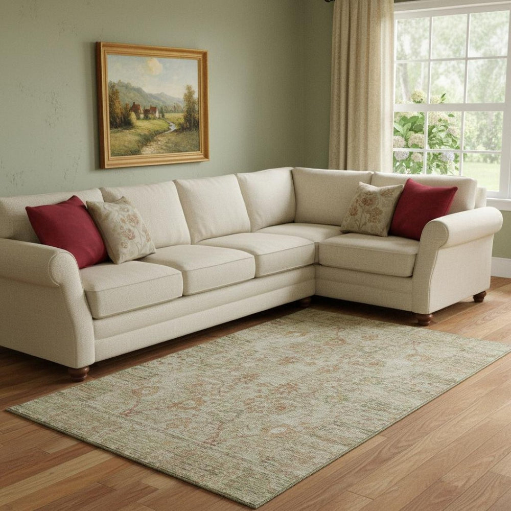 HomeRoots 8' X 10' Beige and Coral Oriental Area Rug - Washable, UV-Protected, Durable for High-Traffic Homes 684422