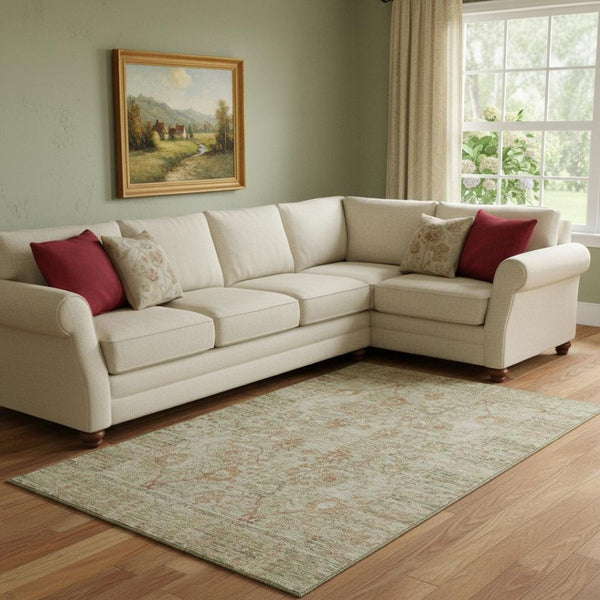 HomeRoots 8' X 10' Beige and Coral Oriental Area Rug - Washable, UV-Protected, Durable for High-Traffic Homes 684422